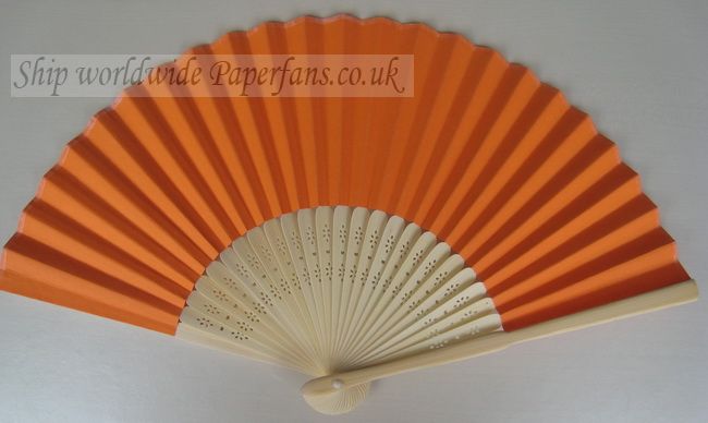 orange paper fan reception wedding decor